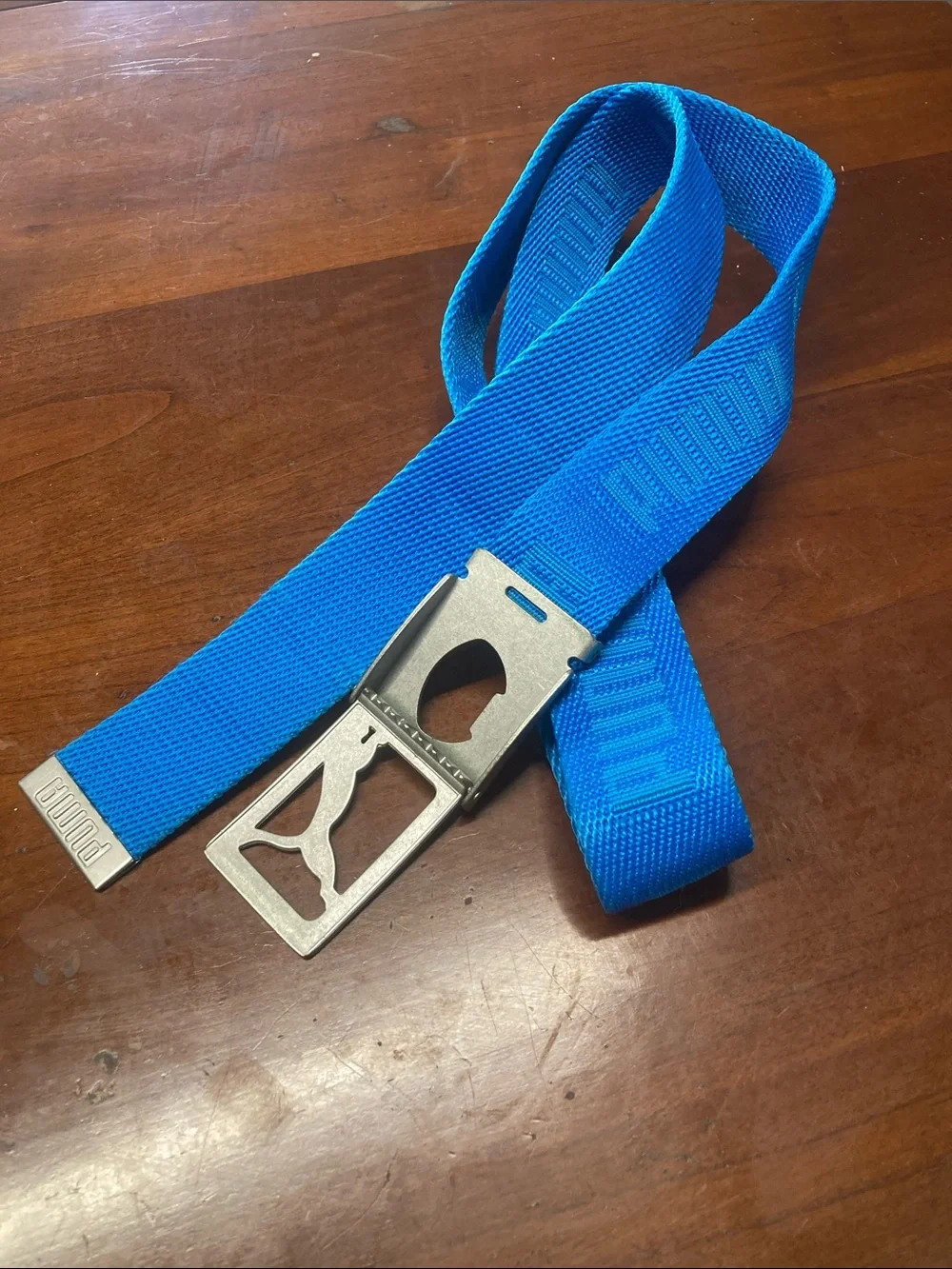 VTG Y2K PUMA With BUILT-IN Bottle OPENER Blue Web Belt 36”Metal Golf Buckle